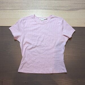 Good American Top Womens Small Pink Short Sleeve Ribbed Cropped Cute Sexy